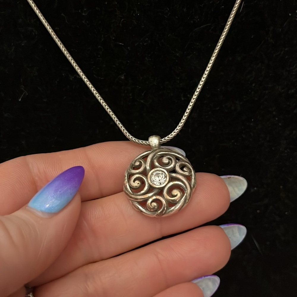 Brighton Necklace Round Silver Scroll Pendant Rhi… - image 2